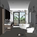 Modern Bathroom Design With Marble Walls Double Sink Vanity Bathtub Smart Toilet And Showerhead