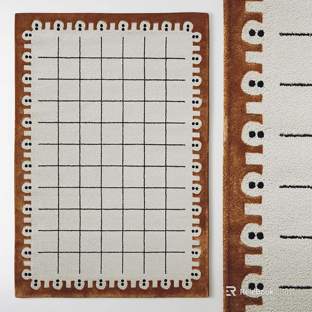 Modern Square Rug With Geometric Grid Pattern And Brown Border Design For Living Room 3d model 