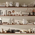 Elegant Decorative Ornament Combination With Various Books Vases Sculptures On Shelves