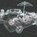Old Rusty Car In Outdoor Setting With Sofa Umbrella Carpet And Barrel