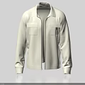 Simple White Collared Jacket With Front Pockets Zipper And Minimalist Design 3d model
