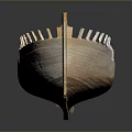 Ancient Style Wooden Boat Model With Ribbed Frame And Brown Red Wood Grain