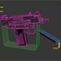 Silver Pistol on Transparent Display Stand with Magazine and Bullets