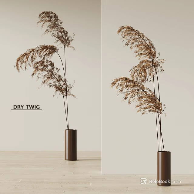 Modern Decorative Brown Vase Holding Dry Twig Flowers On Light Background 3d model 