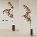 Modern Decorative Brown Vase Holding Dry Twig Flowers On Light Background