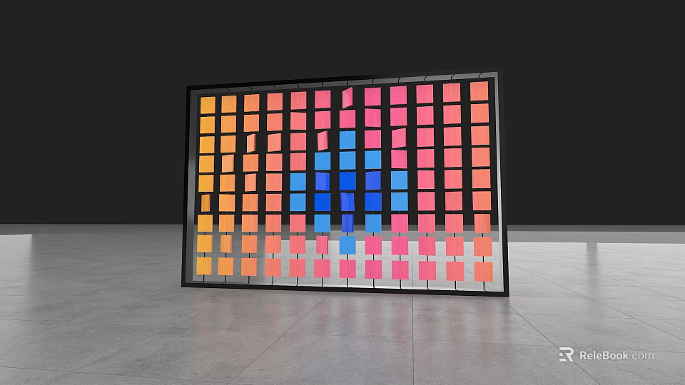 Colorful Panel Background Wall With Vibrant Square Tiles And Modern Design 3d model