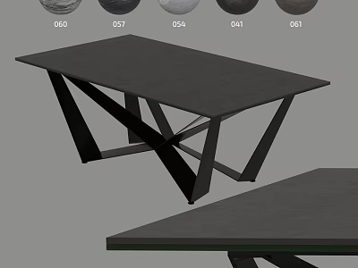 Modern Dining Table with Dark Surface and Geometric Metal Legs Design 3d model