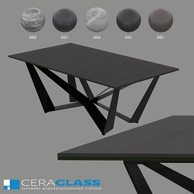 Modern Dining Table with Dark Surface and Geometric Metal Legs Design 3d model
