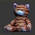 Plush Cat Stuffed Toy With Orange White Stripes Purple Ears And Blue Nose