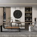 Modern study desk and chair combination bench wall decoration 3d model