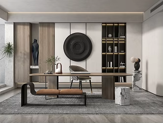 Modern study desk and chair combination bench wall decoration 3d model
