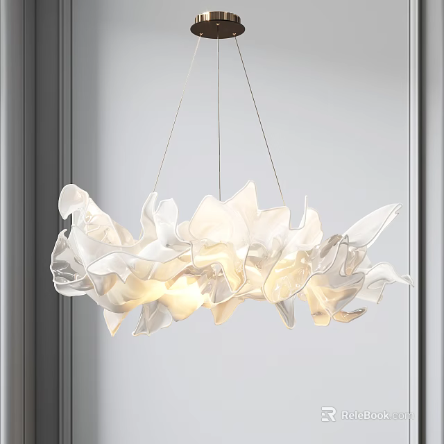 Elegant Modern Translucent Chandelier With Unique Petal Design And Warm Light 3d model