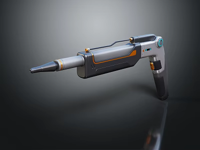 Futuristic Sci-Fi Weapon Modern Metallic Pistol With Orange Accents And Ergonomic Design 3d model