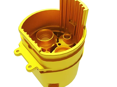Yellow Metal Mechanical Component With Cylindrical Structure And Multiple Holes 3d model
