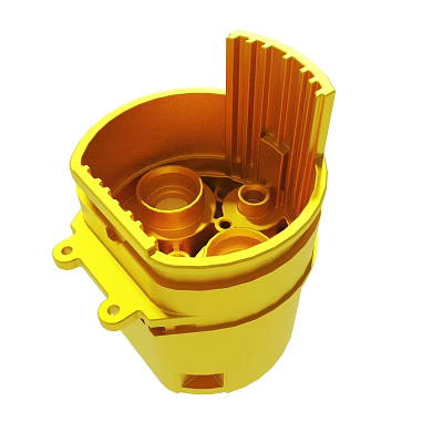 Yellow Metal Mechanical Component With Cylindrical Structure And Multiple Holes 3d model