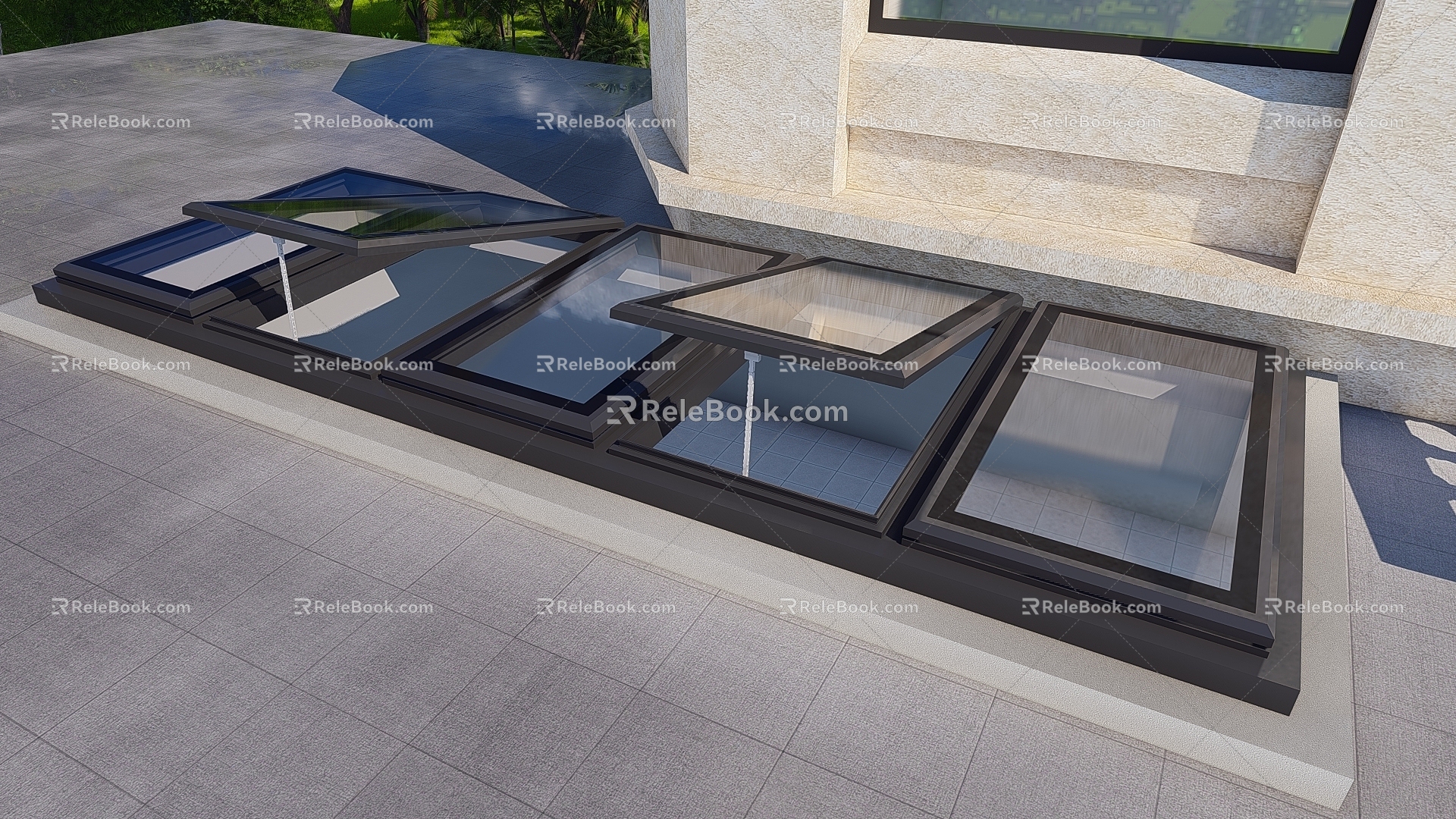 Skylight hanging on the lighting well of the villa 3d model