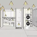Sleek Modern Bathroom Interior With Toilet Vanity Mirror Glass Shower And Washing Machine