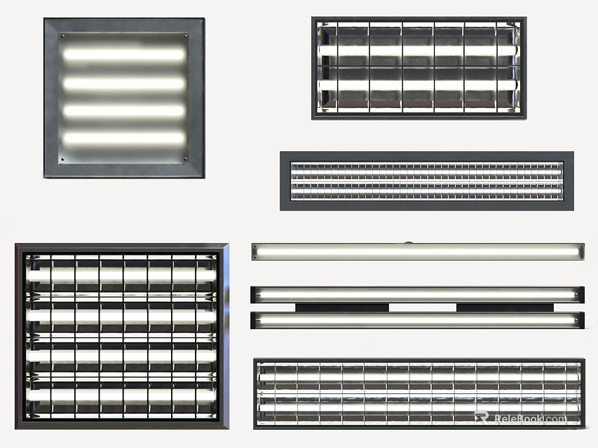 Various Modern Grille Lights With Grid Patterns For Ceiling Installation And Indoor Use 3d model 