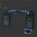 Professional Commercial DJ Equipment Setup With Dual Turntables Speakers Console And Metal Stand