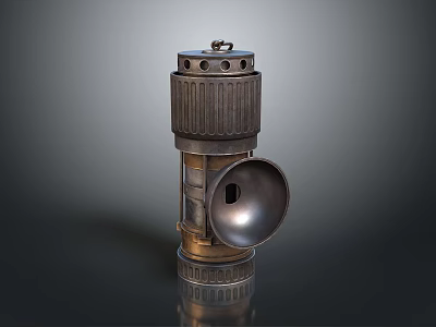 Vintage Metal Lantern With Holed Top Cover Ribbed Middle And Bell Shaped Side 3d model