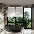 Modern Elegant Bathroom Interior With Marble Walls Black Basins Mirrors And Vanity
