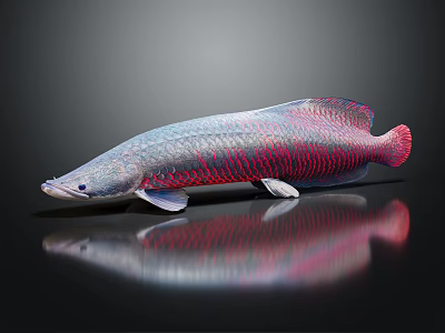 Vibrant Blue and Red Aquatic Fish with Shiny Scales on Black Background and Reflection 3d model