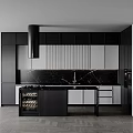 Modern Kitchen Interior Design With Black White Cabinets And Black Marble Countertop Wine Cooler