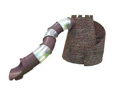Kindergarten Playground Featuring Brown Slide With Transparent Sections And Wooden Castle Structure 3d model