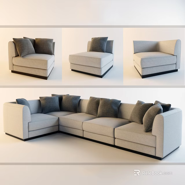Modern Light Gray Sectional Sofa Set With Fabric Cushions And Corner Design 3d model