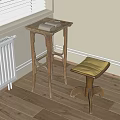 Wooden Bar Stool With Upholstered Seat And Side Table In Home Interior