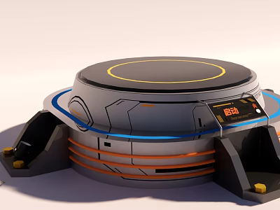 Futuristic Circular Device With Metallic Structure Blue Orange Accents And Digital 3d model