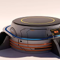 Futuristic Circular Device With Metallic Structure Blue Orange Accents And Digital