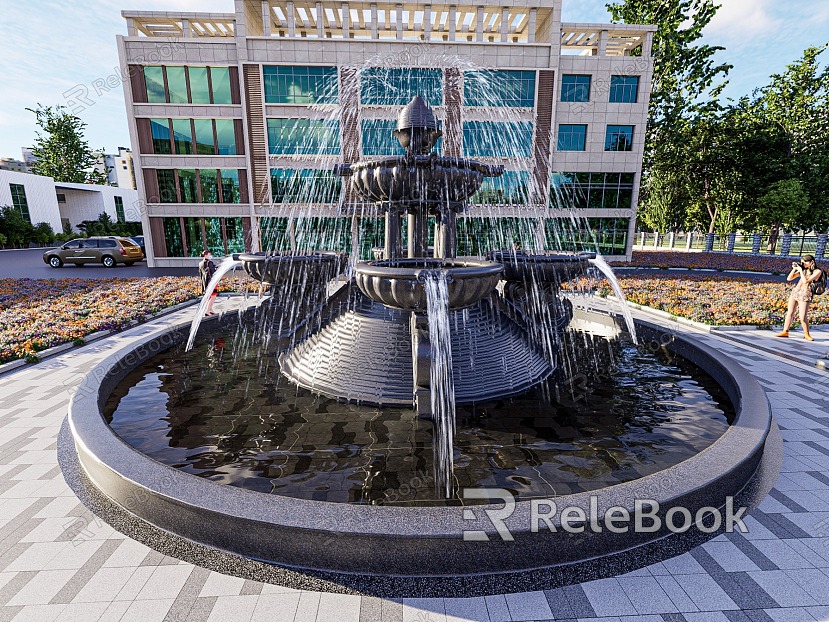 European-style fountain water feature model