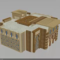 Traditional Islamic Building Model With Geometric Patterns Arched Doors And Wooden Courtyard Design