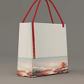White Tote Bags With Red Handles And Colorful Scenic Bottom Prints