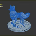 Light Blue Game Anime Fox Character 3D Model Standing Pose Fluffy Tail Circular Hollow Base