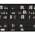 Modern Grey Bookcase with Multiple Shelves Books Vases and Decorative Items 3d model