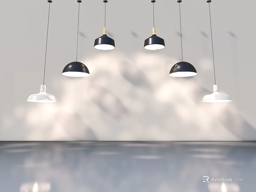 Modern Swing Door With Black And White Pendant Lights In Interior 3d model 