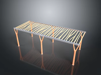 Modern Long Rectangular Structure With Metal Frame Zebra Stripe Top And Orange Legs 3d model