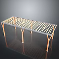 Modern Long Rectangular Structure With Metal Frame Zebra Stripe Top And Orange Legs