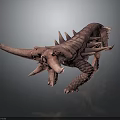 Armored Brown Dinosaur 3D Model With Multiple Spikes And Horns On Dark Background