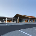 Modern Gas Station Building Design With Parking Areas And Road Access