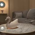 Elegant Swan Shaped White Decorative Lamp On Marble Coffee Table In Cozy Living Room