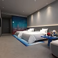 Modern Hotel Guest Room Interior Design With Comfortable Bed Round Mirror And Accent Lighting