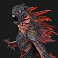 Aquatic Creature 3D Model With Red Dark Skin Sharp Claws And Scales 3d model