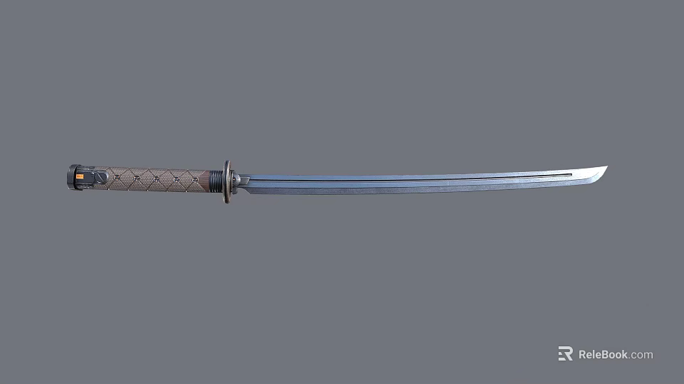 Elegant Traditional Samurai Katana Weapon With Wooden Handle Sharp Metal Blade 3d model 