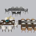 Stylish Dining Tables With Various Chair Designs And Tableware Arrangements 3d model