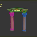 Decorative Pink Stone Archway With Fluted Columns And Carved Capitals