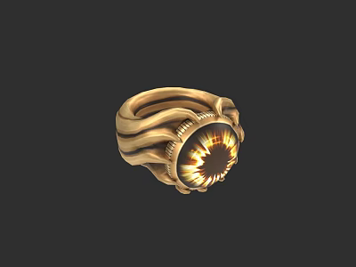 Golden Ring With Wavy Band Design And Central Orange Yellow Glowing Gemstone 3d model