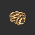 Golden Ring With Wavy Band Design And Central Orange Yellow Glowing Gemstone